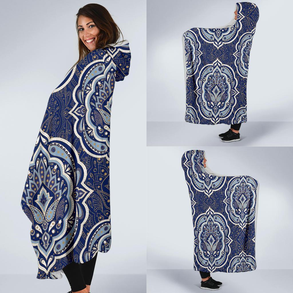 Damask Print Pattern Hooded Blanket-grizzshop