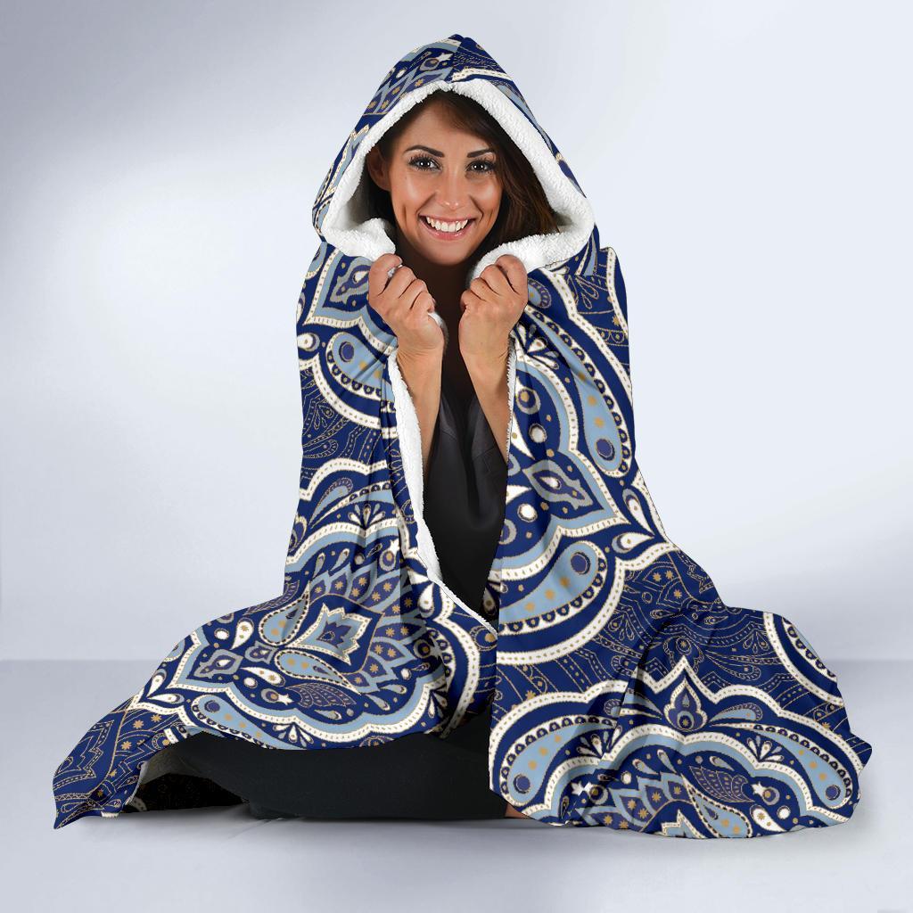 Damask Print Pattern Hooded Blanket-grizzshop