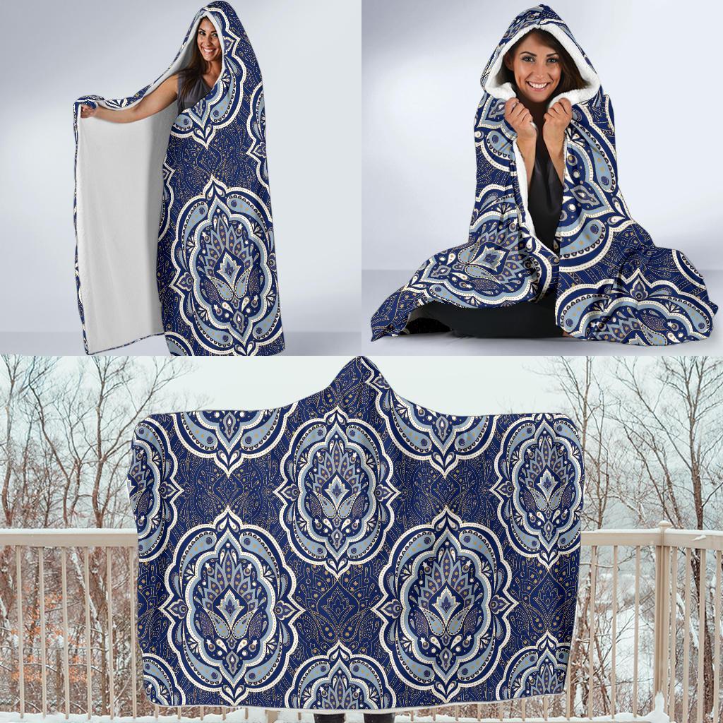 Damask Print Pattern Hooded Blanket-grizzshop