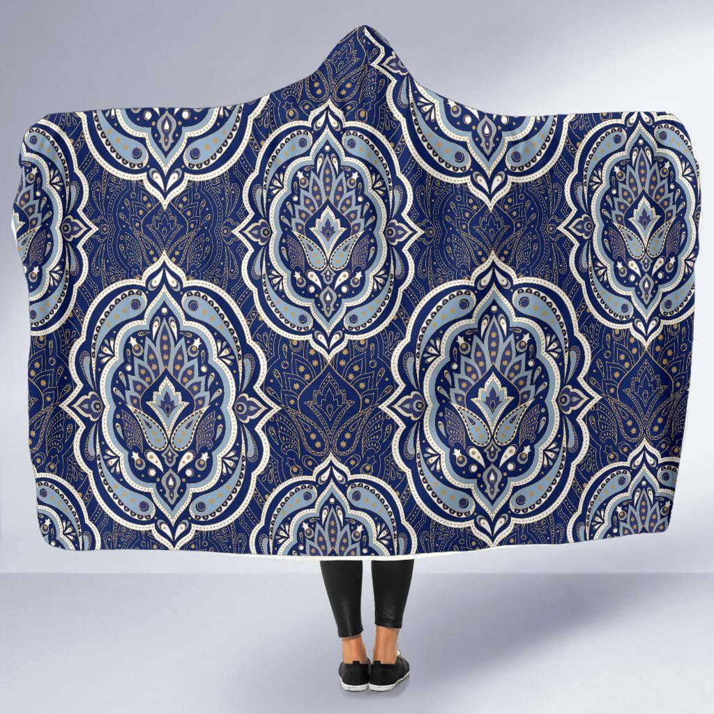 Damask Print Pattern Hooded Blanket-grizzshop