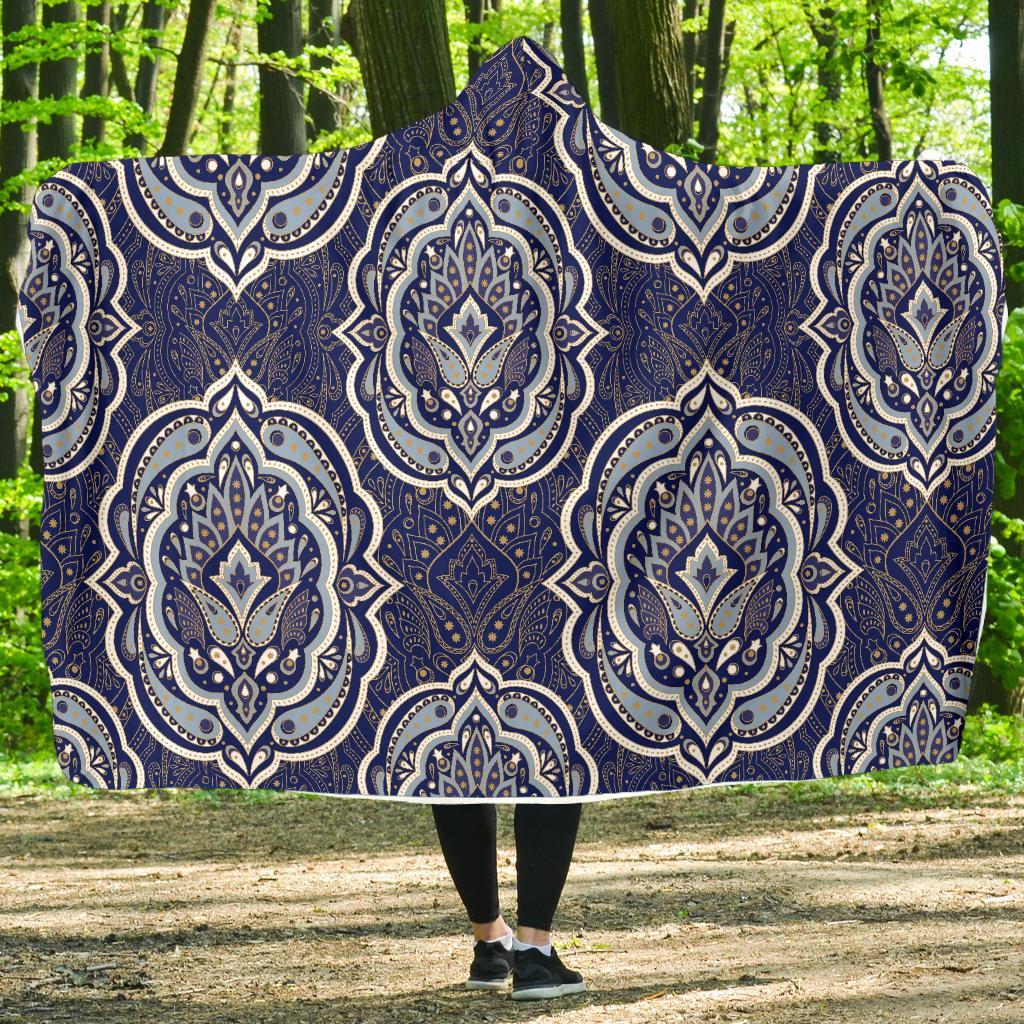 Damask Print Pattern Hooded Blanket-grizzshop