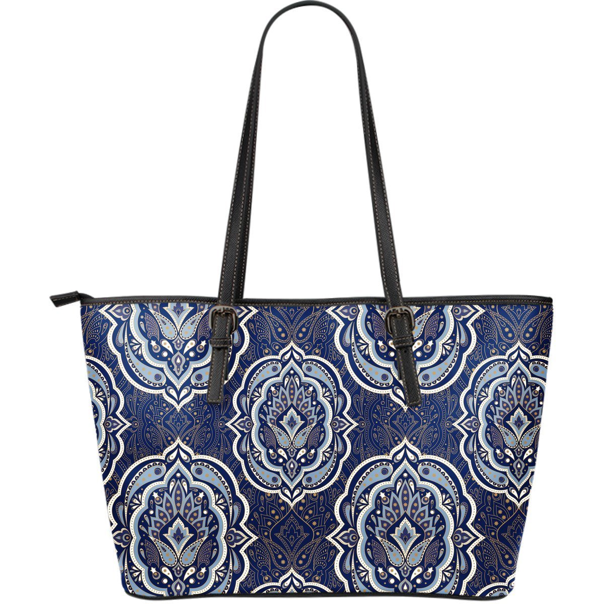 Damask Print Pattern Leather Tote Bag-grizzshop