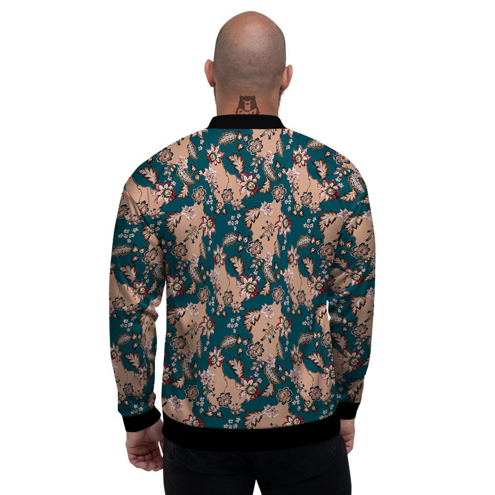 Damask Teal And Blue Print Pattern Men's Bomber Jacket-grizzshop