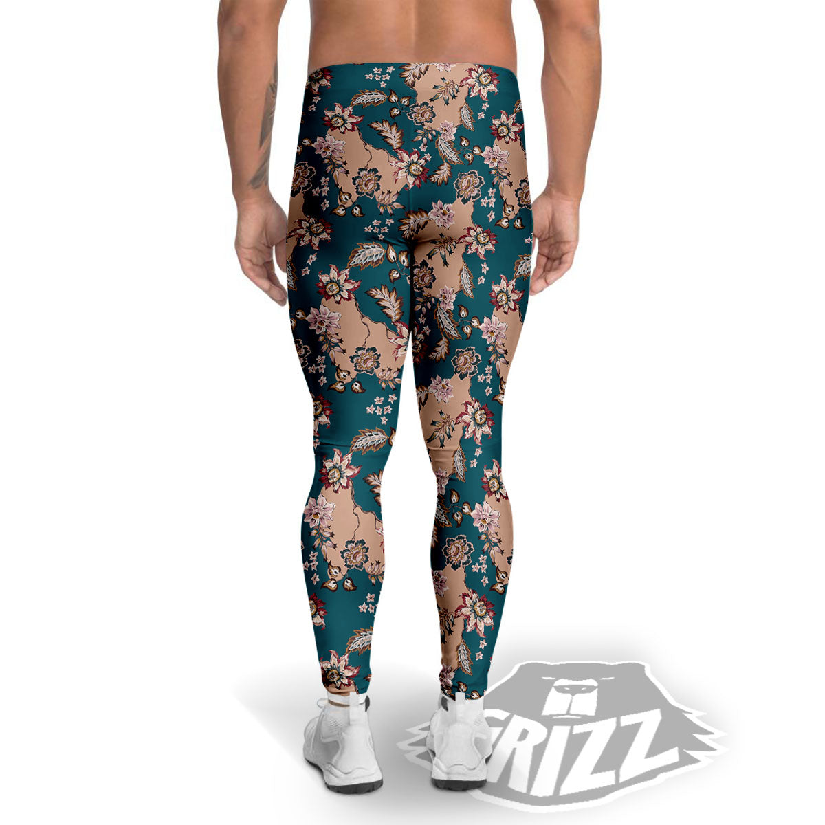 Damask Teal And Blue Print Pattern Men's Leggings-grizzshop