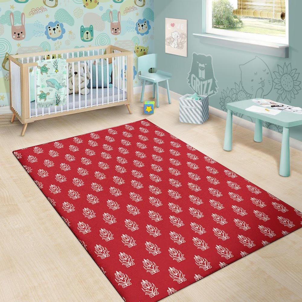 Damask White And Red Print Pattern Floor Mat-grizzshop