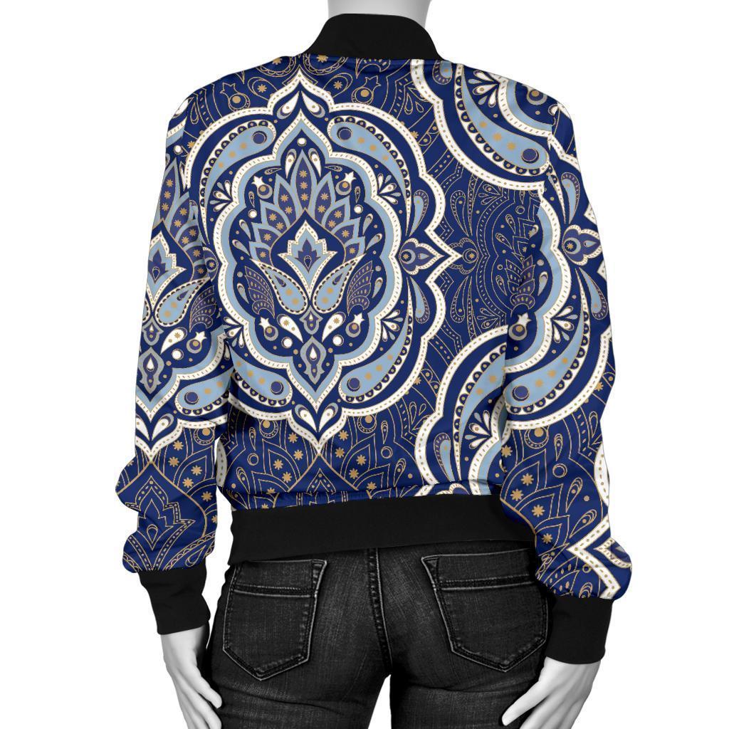 Damask Print Pattern Women Casual Bomber Jacket-grizzshop