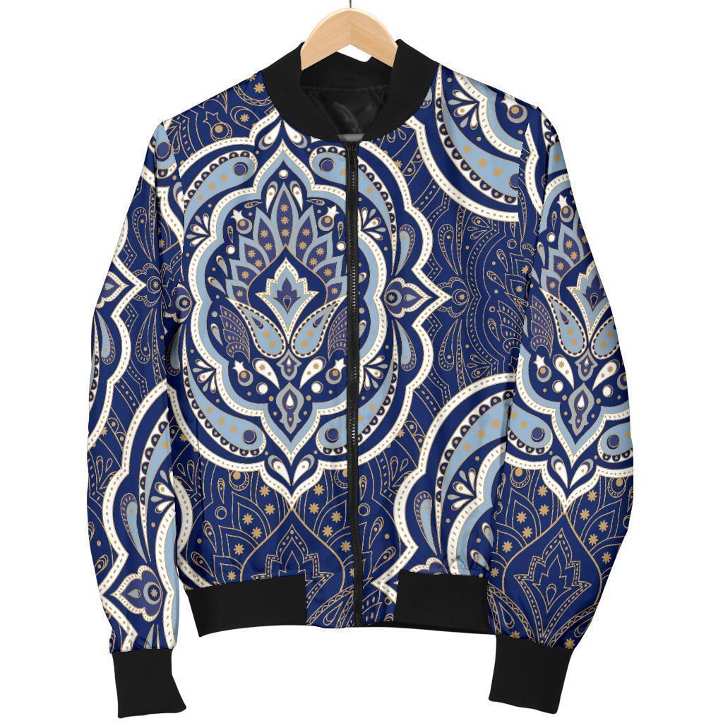 Damask Print Pattern Women Casual Bomber Jacket-grizzshop