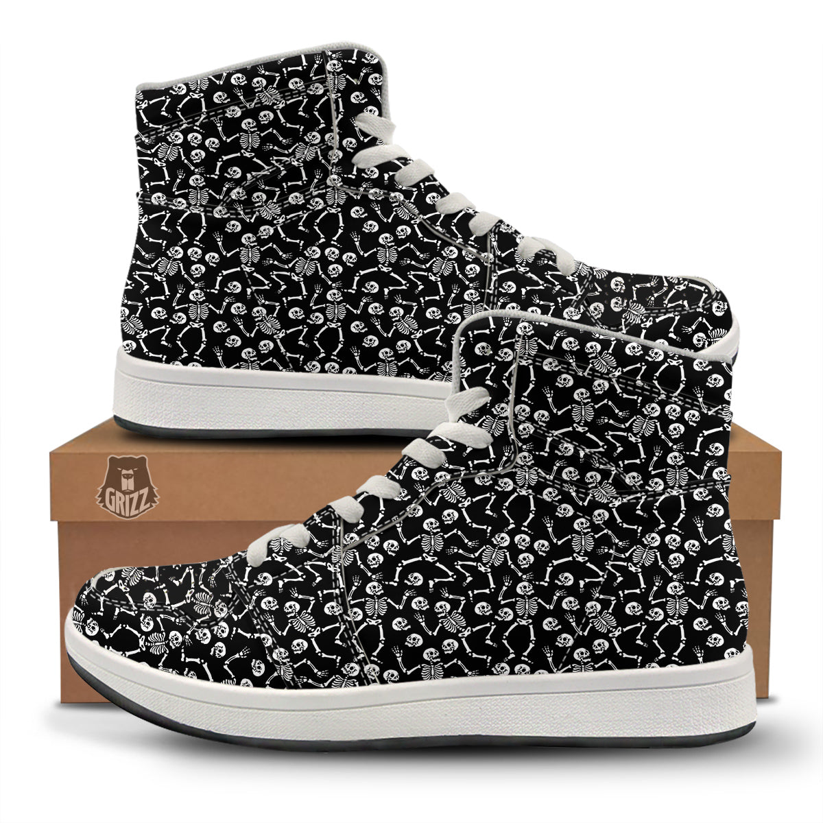 Dancing Party Skeleton Print Pattern High Top Sneakers-grizzshop