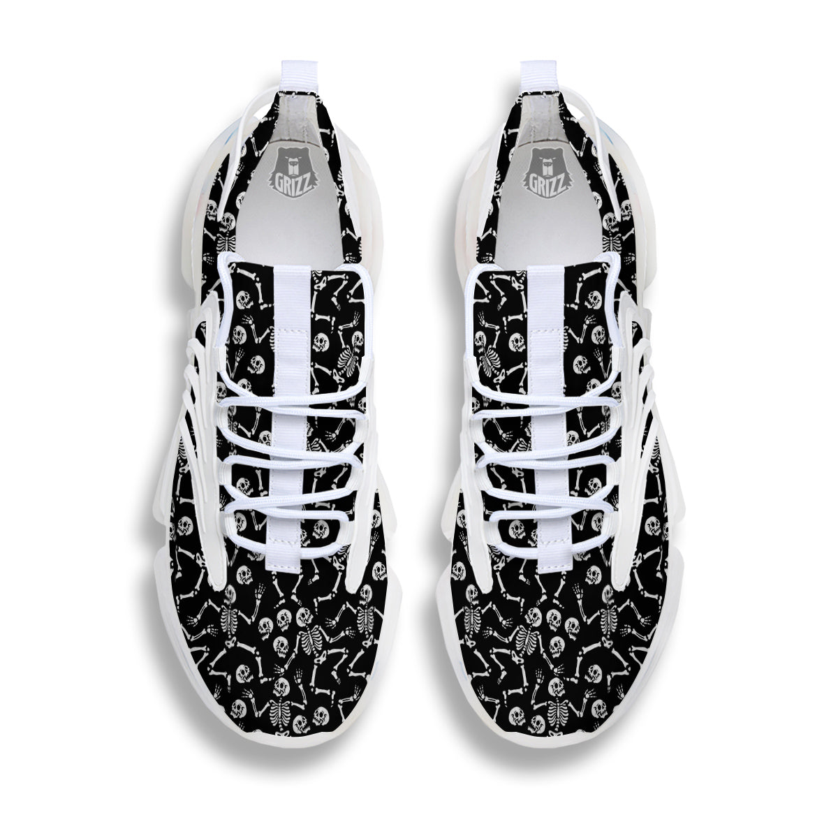 Dancing Party Skeleton Print Pattern White Gym Shoes-grizzshop