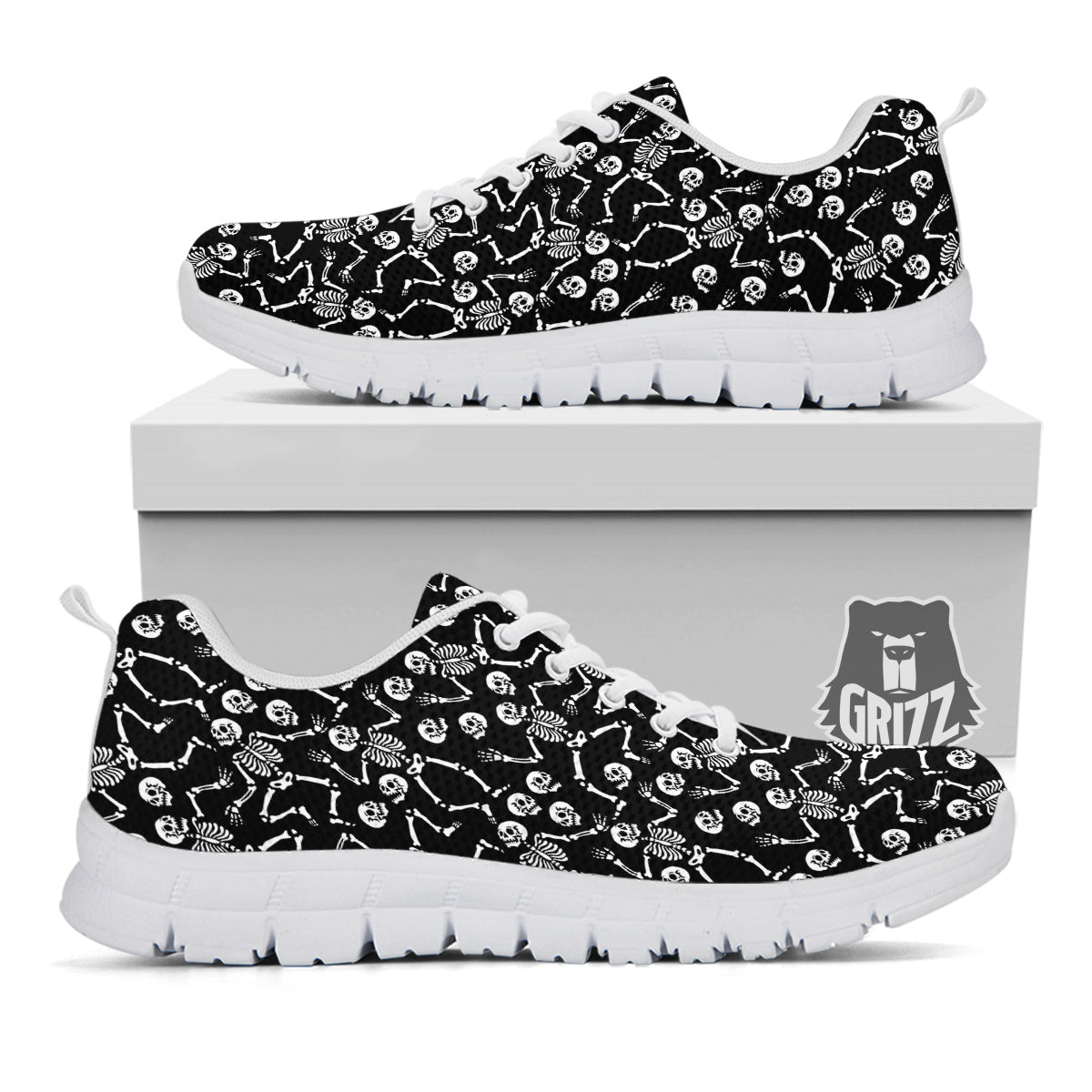Dancing Party Skeleton Print Pattern White Sneaker-grizzshop