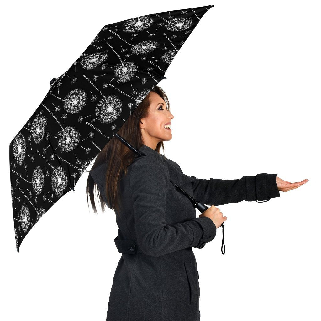 Dandelion Black Pattern Print Automatic Foldable Umbrella-grizzshop