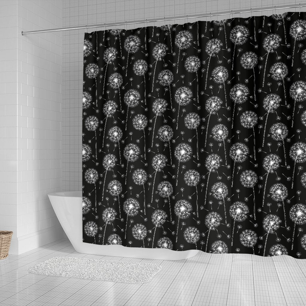 Dandelion Black Pattern Print Bathroom Shower Curtain-grizzshop