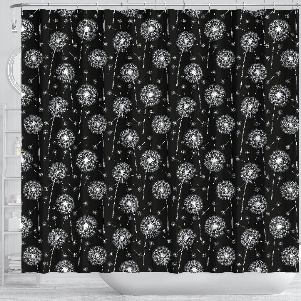 Dandelion Black Pattern Print Bathroom Shower Curtain-grizzshop