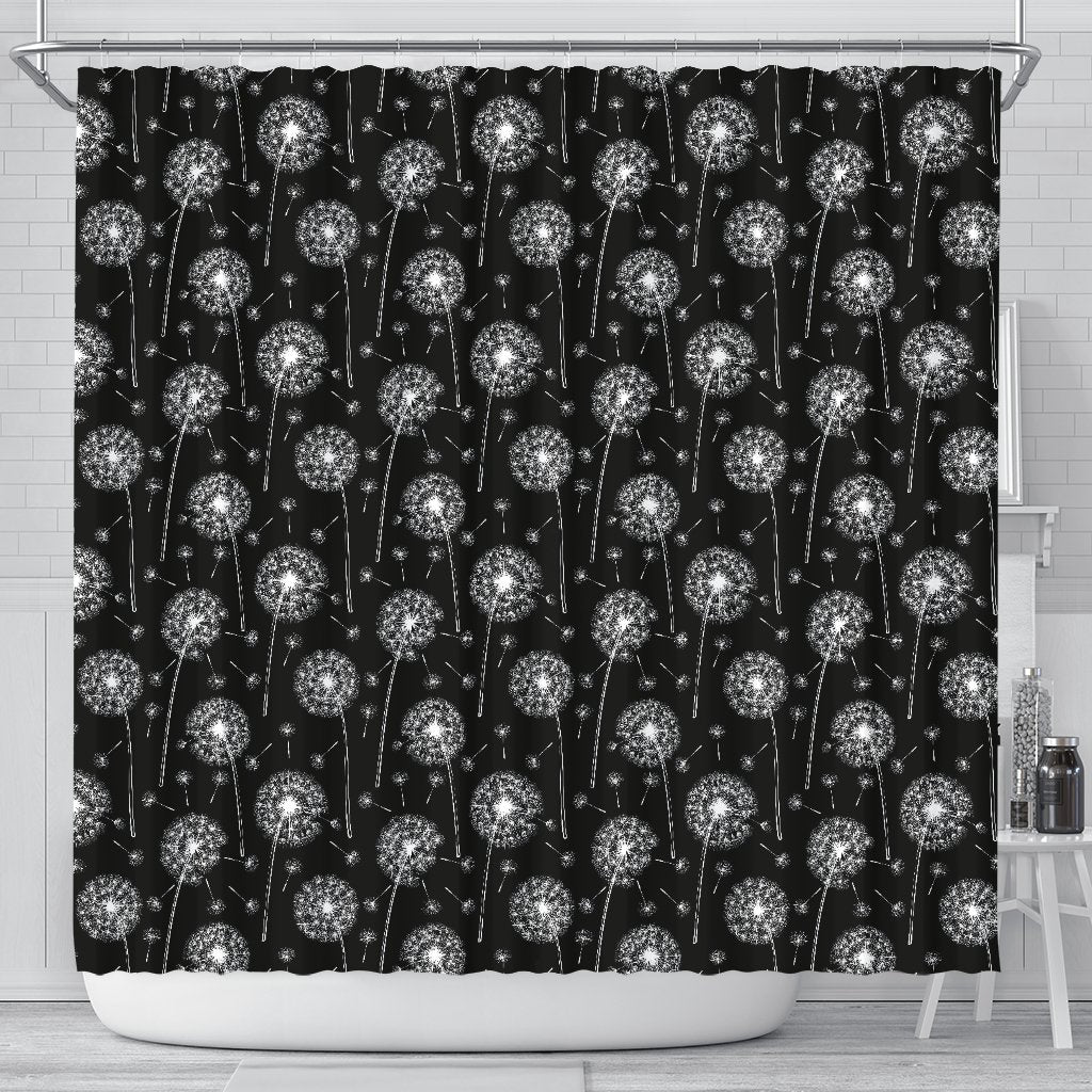 Dandelion Black Pattern Print Bathroom Shower Curtain-grizzshop