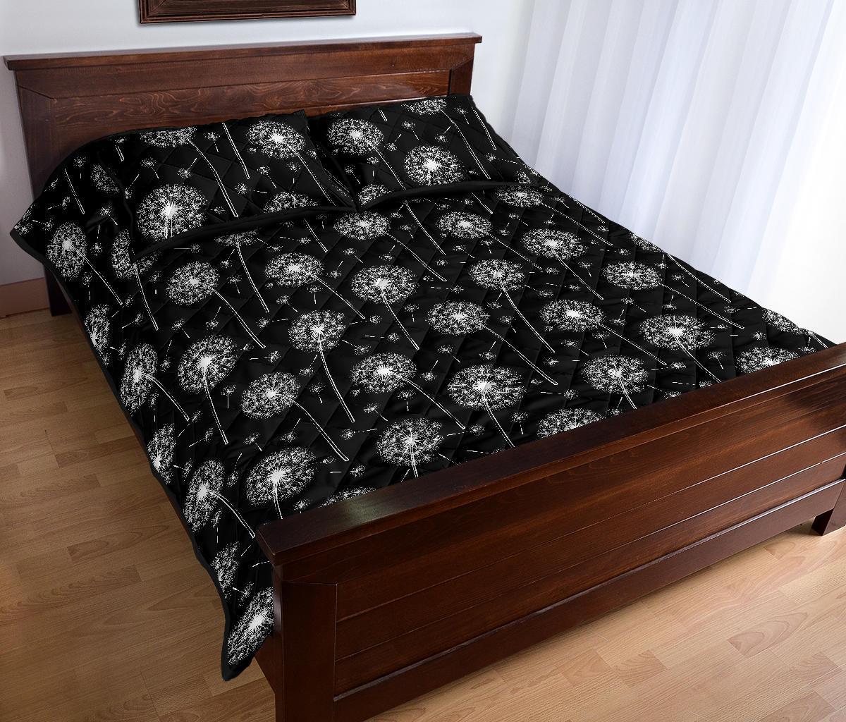 Dandelion Black Pattern Print Bed Set Quilt-grizzshop