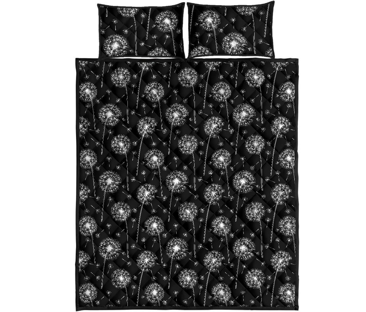 Dandelion Black Pattern Print Bed Set Quilt-grizzshop