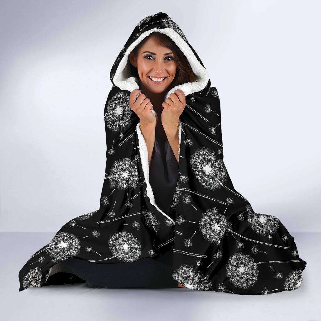 Dandelion Black Pattern Print Hooded Blanket-grizzshop