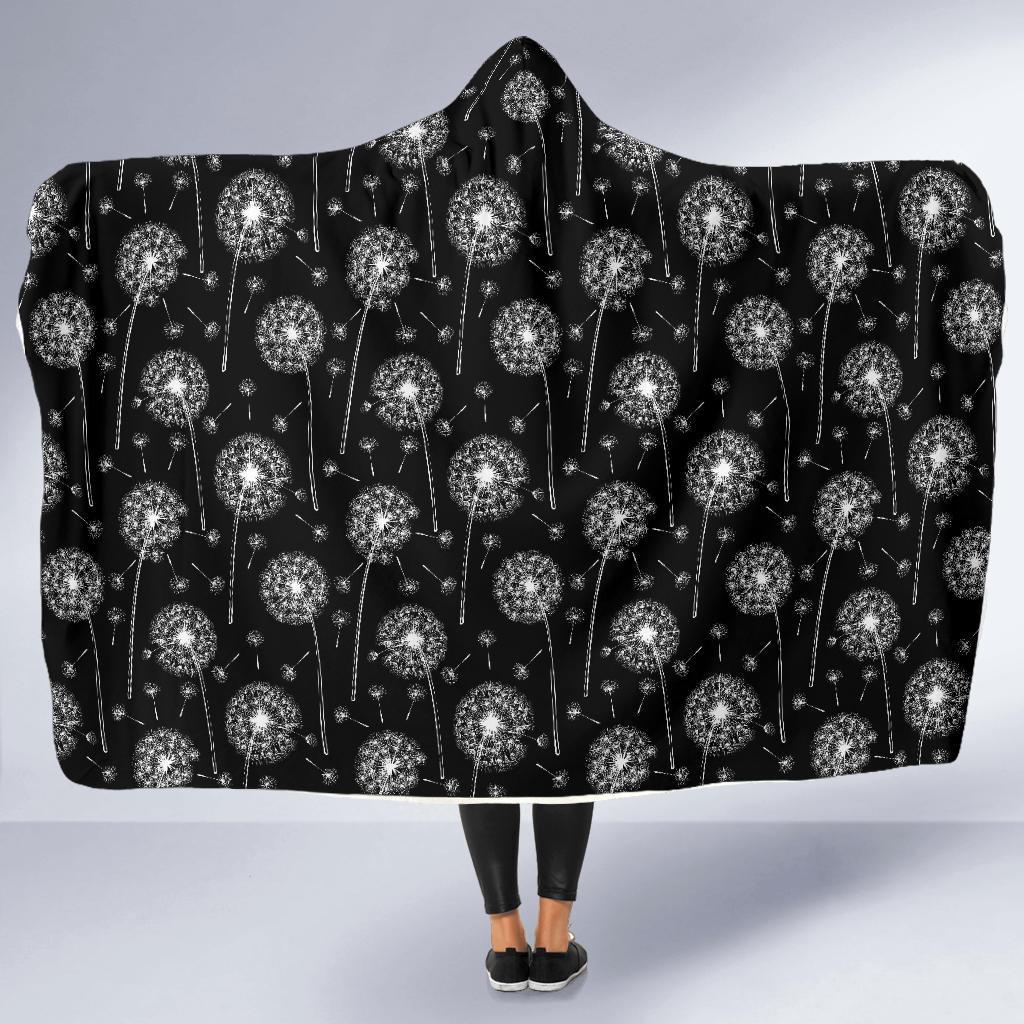 Dandelion Black Pattern Print Hooded Blanket-grizzshop