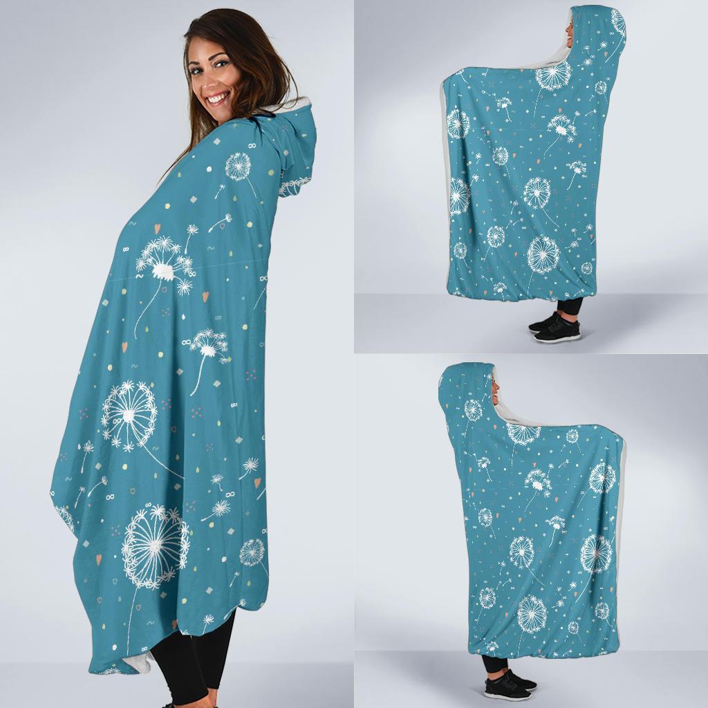 Dandelion Blue Pattern Print Hooded Blanket-grizzshop