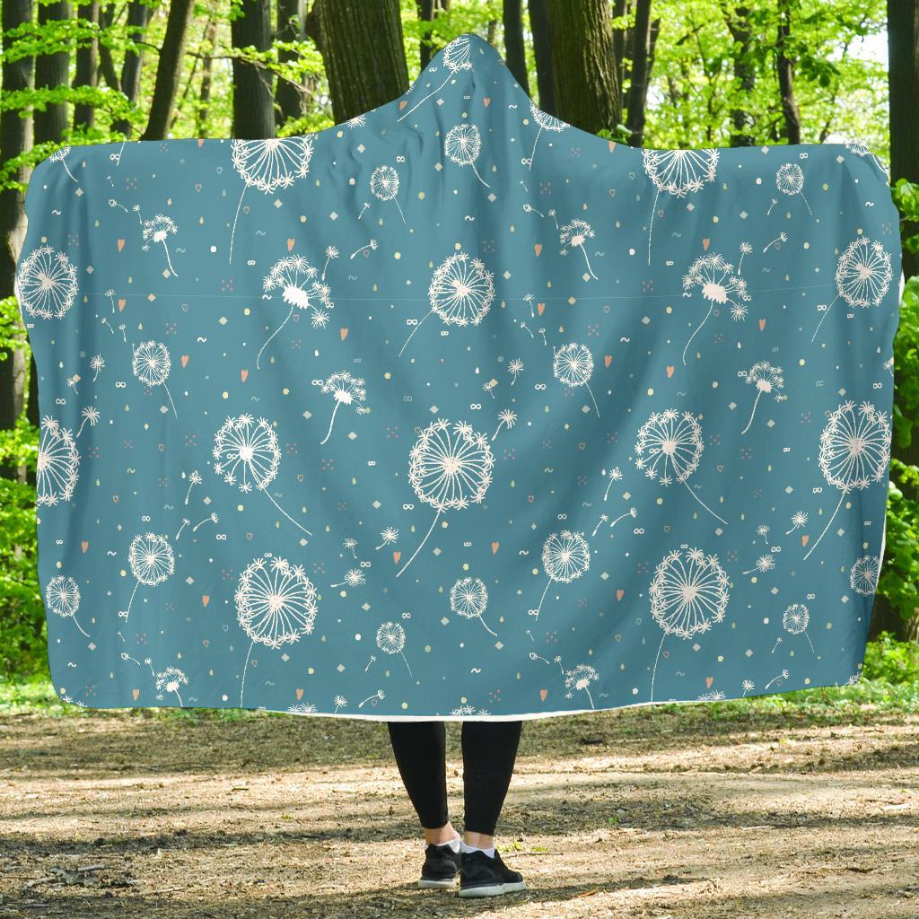 Dandelion Blue Pattern Print Hooded Blanket-grizzshop