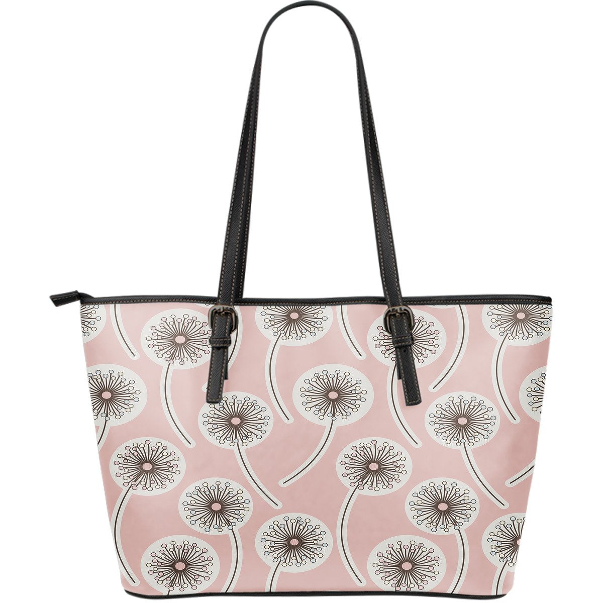 Dandelion Pattern Print Leather Tote Bag-grizzshop