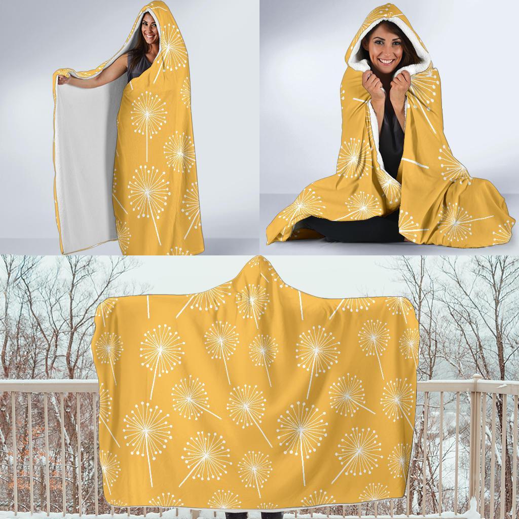 Dandelion Yellow Pattern Print Hooded Blanket-grizzshop