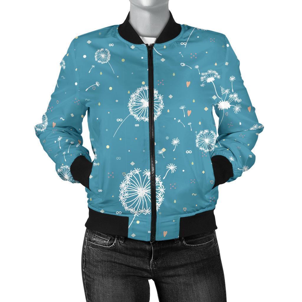 Dandelion Blue Pattern Print Women Casual Bomber Jacket-grizzshop