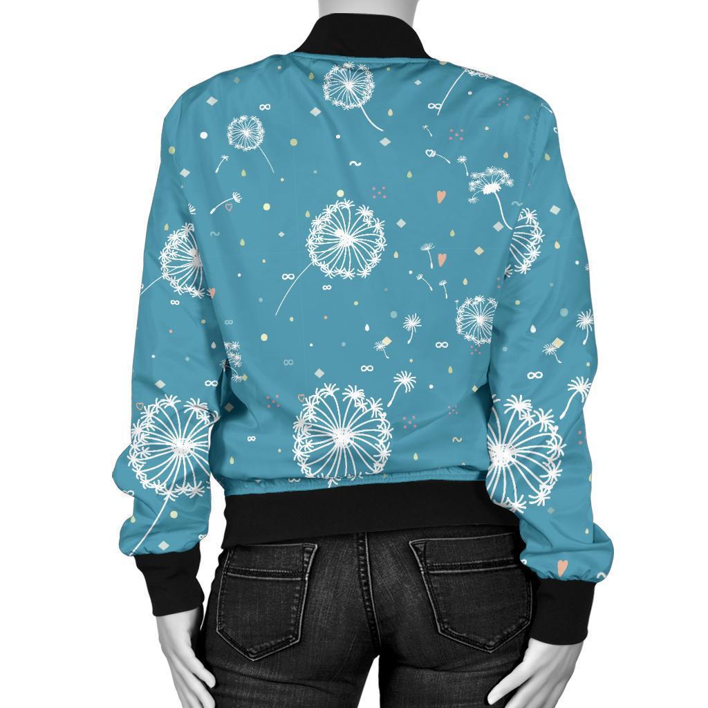 Dandelion Blue Pattern Print Women Casual Bomber Jacket-grizzshop