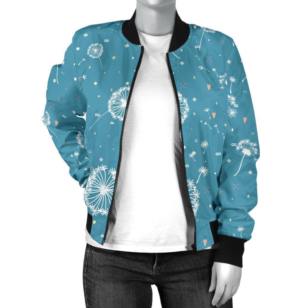 Dandelion Blue Pattern Print Women Casual Bomber Jacket-grizzshop