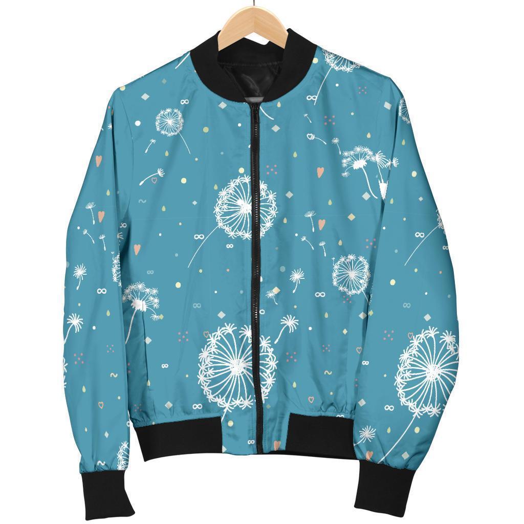 Dandelion Blue Pattern Print Women Casual Bomber Jacket-grizzshop