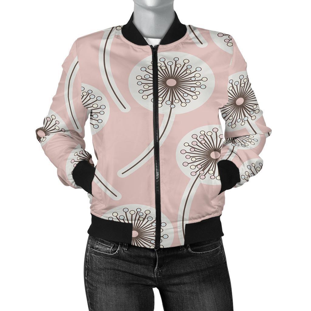Dandelion Pattern Print Women Casual Bomber Jacket-grizzshop