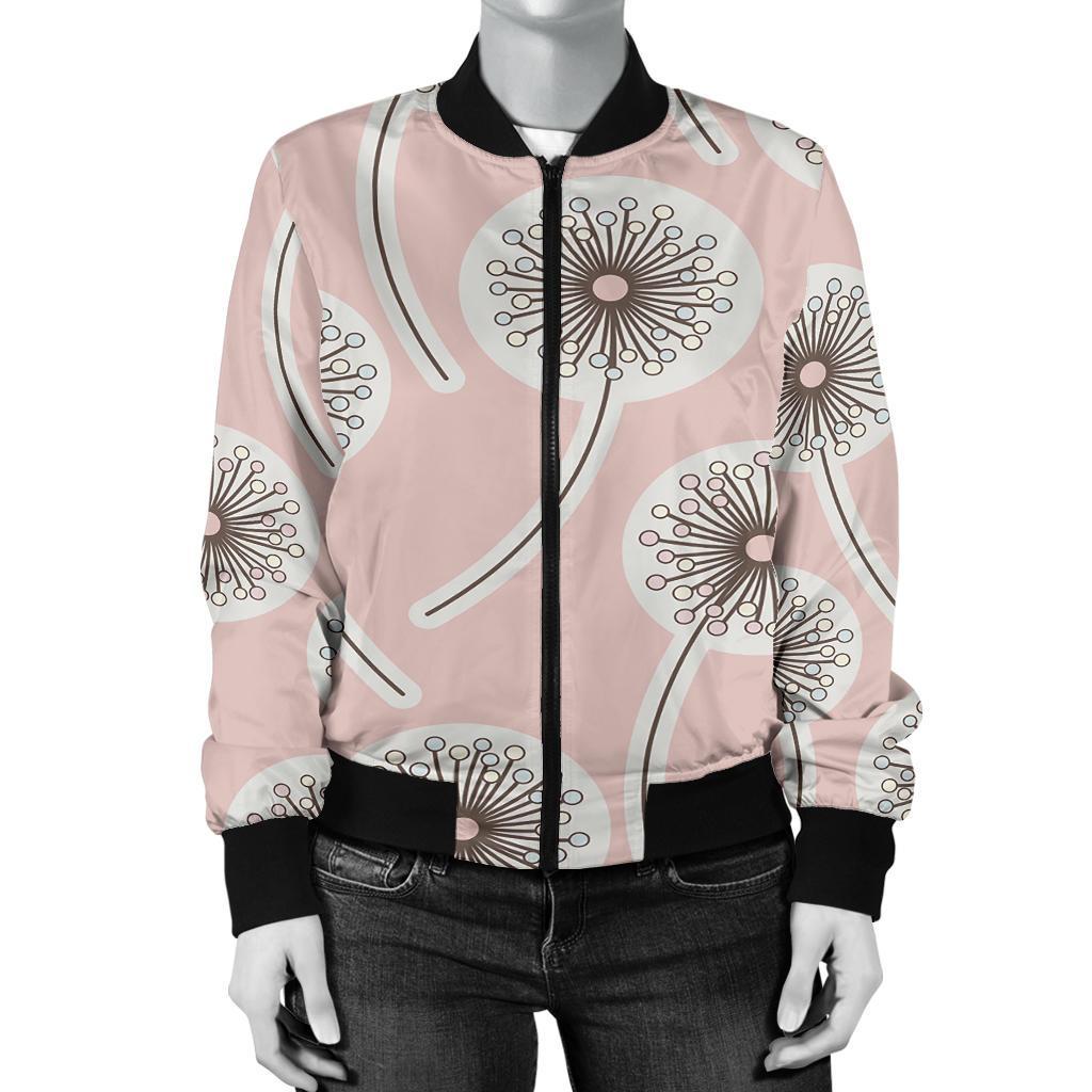 Dandelion Pattern Print Women Casual Bomber Jacket-grizzshop