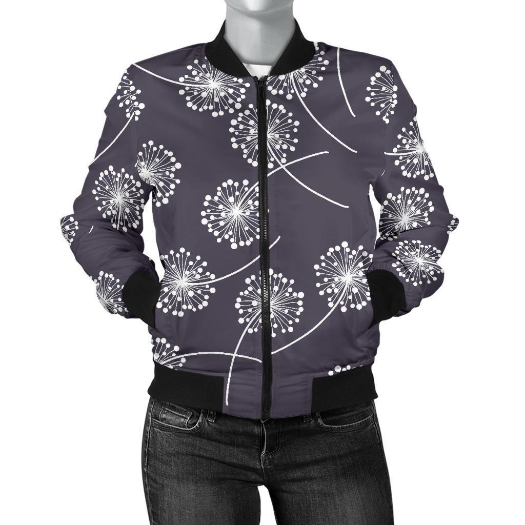 Dandelion Print Pattern Women Casual Bomber Jacket-grizzshop