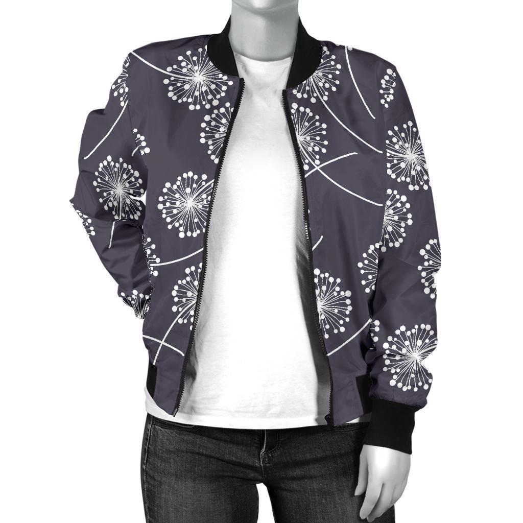 Dandelion Print Pattern Women Casual Bomber Jacket-grizzshop