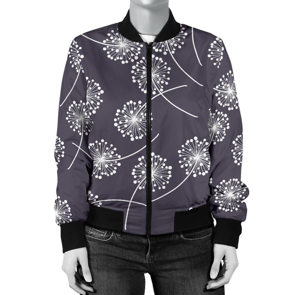Dandelion Print Pattern Women Casual Bomber Jacket-grizzshop