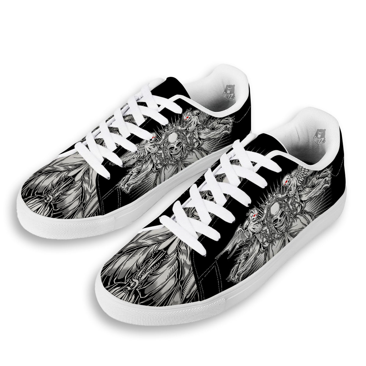 Dark Angel Of Death Print White Low Top Sneakers-grizzshop