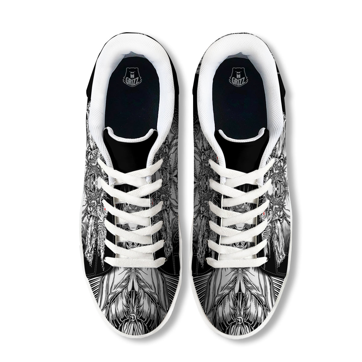 Dark Angel Of Death Print White Low Top Sneakers-grizzshop