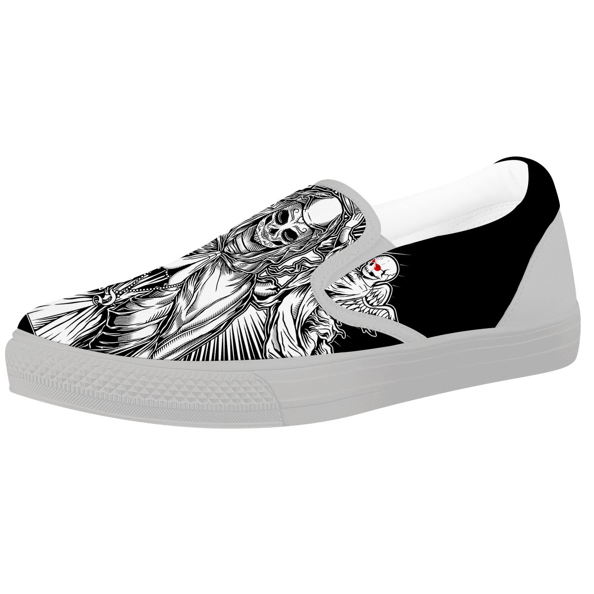 Dark Angel Of Death Print White Slip On Shoes-grizzshop