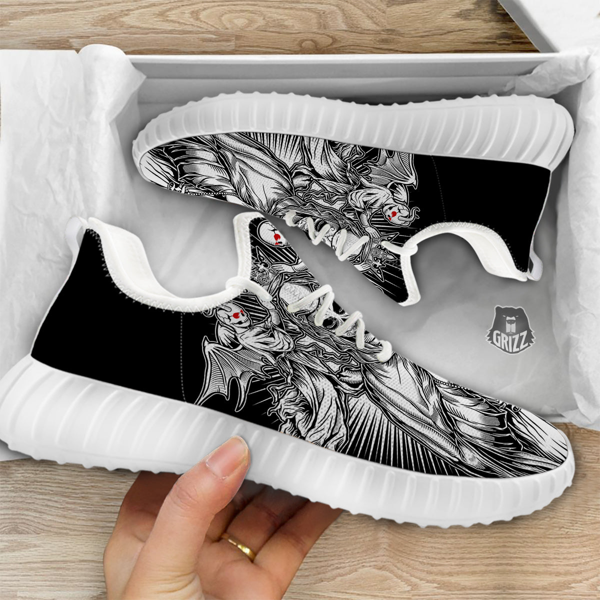 Dark Angel Of Death Print White Walking Shoes-grizzshop