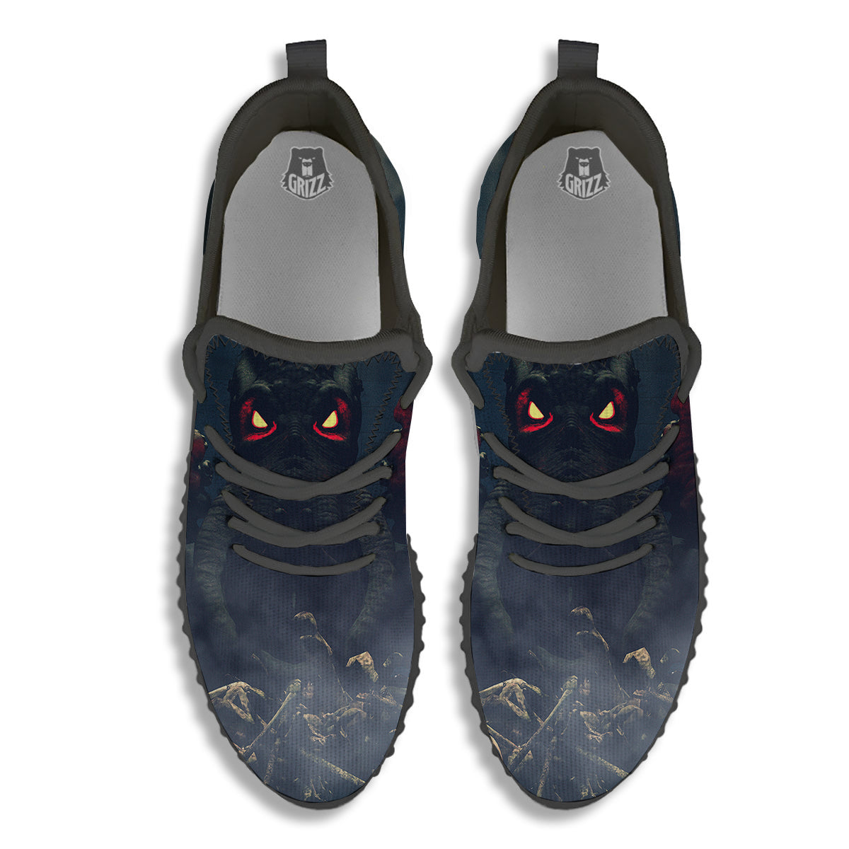 Dark Cthulhu Octopus And Bones Print Black Walking Shoes-grizzshop