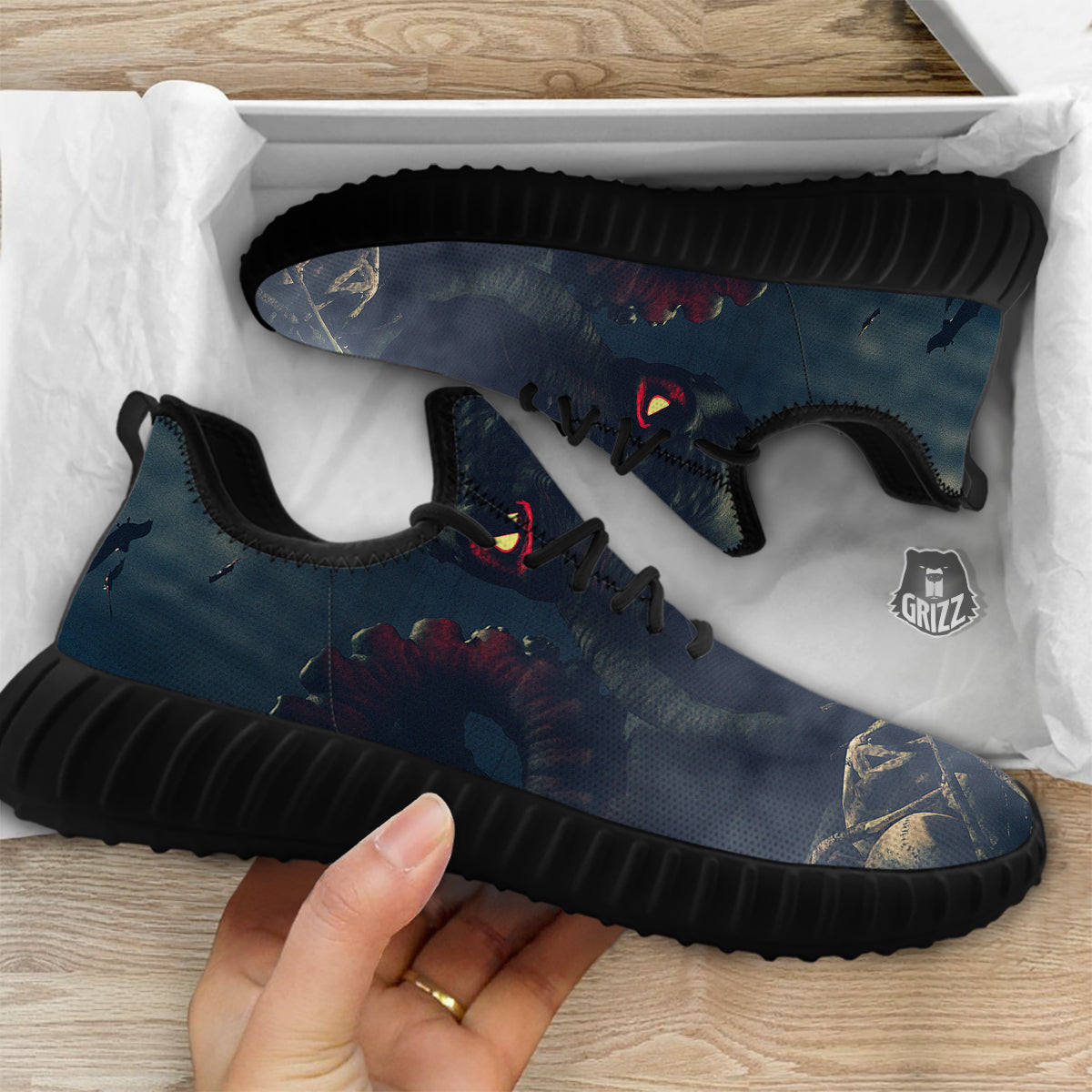 Dark Cthulhu Octopus And Bones Print Black Walking Shoes-grizzshop