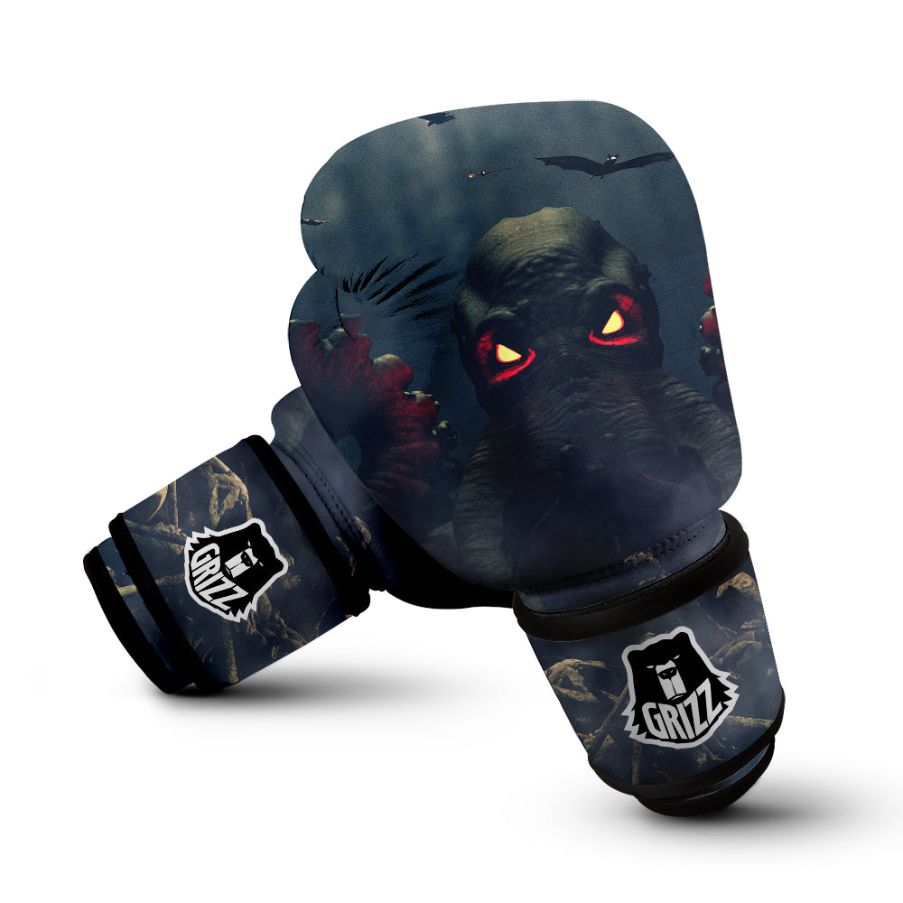 Dark Cthulhu Octopus And Bones Print Boxing Gloves-grizzshop