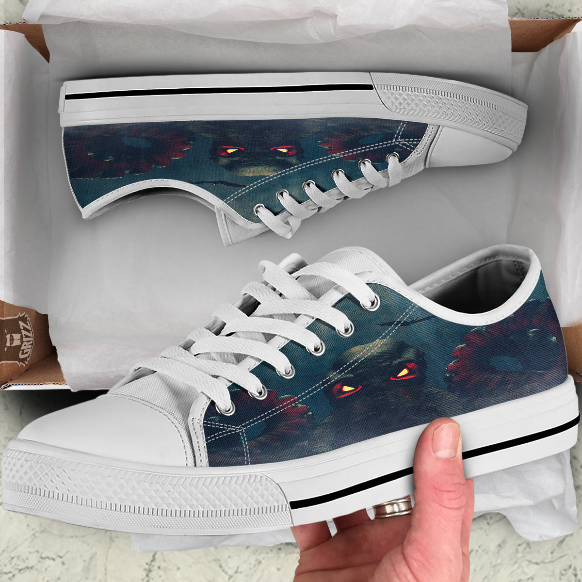 Dark Cthulhu Octopus And Bones Print White Low Top Shoes-grizzshop