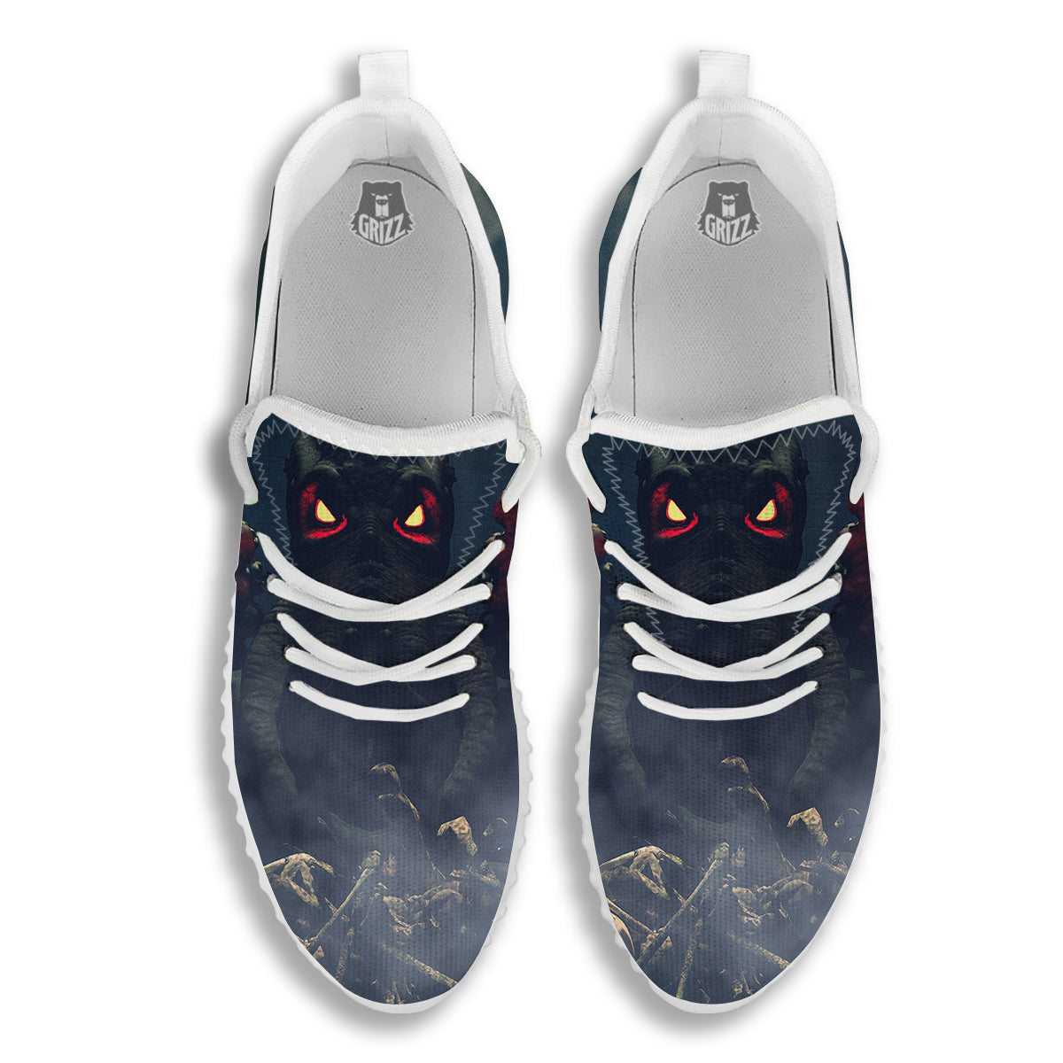 Dark Cthulhu Octopus And Bones Print White Walking Shoes-grizzshop