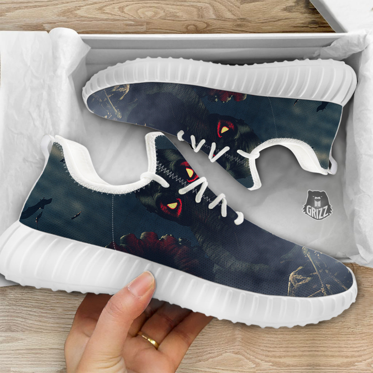 Dark Cthulhu Octopus And Bones Print White Walking Shoes-grizzshop