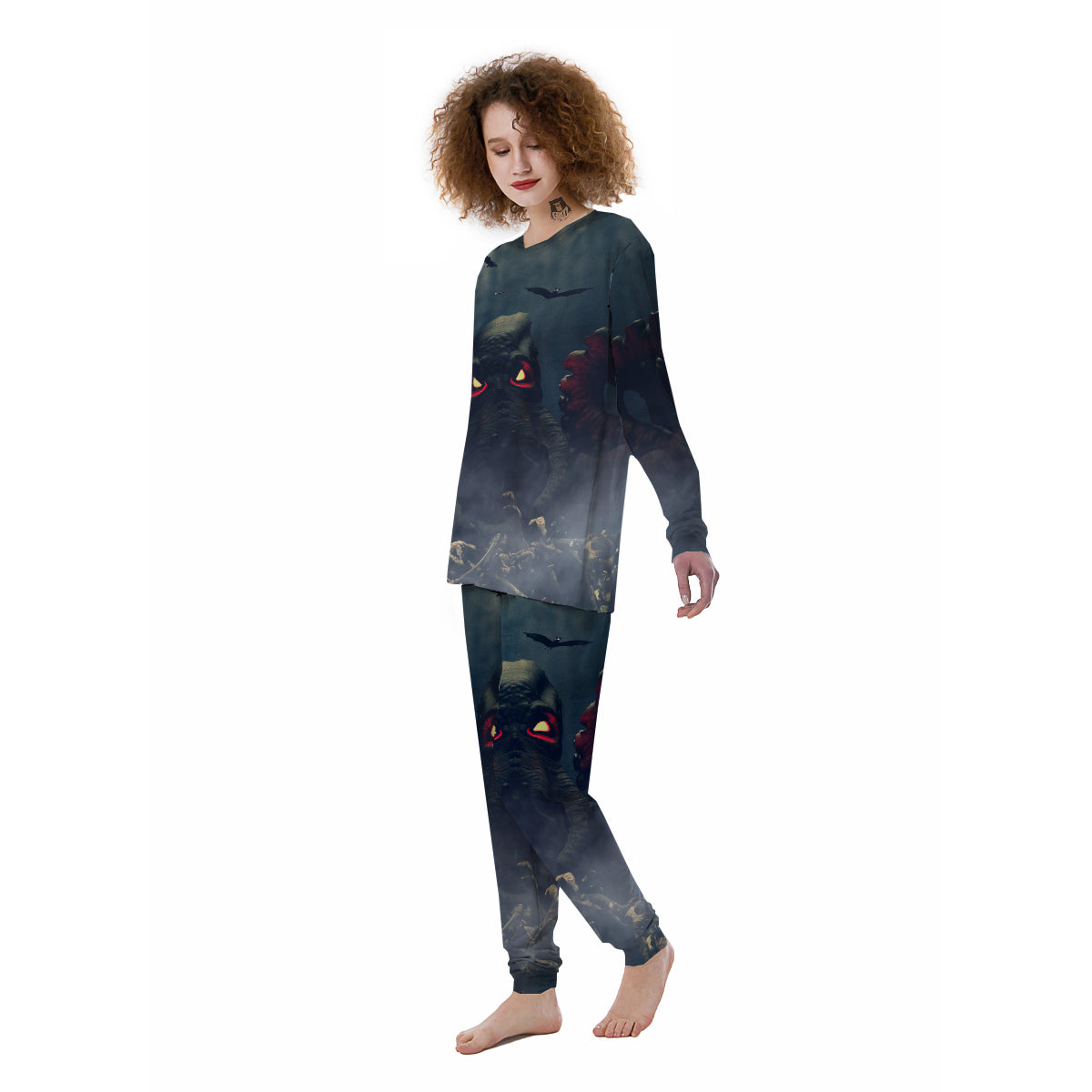 Dark Cthulhu Octopus And Bones Print Women's Pajamas-grizzshop