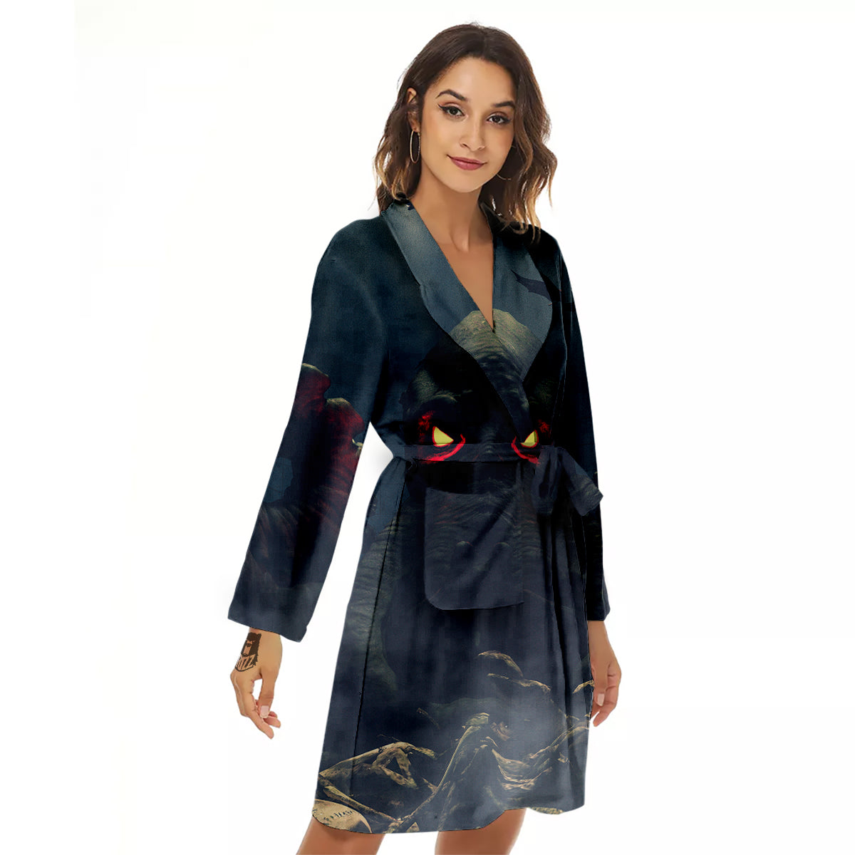 Dark Cthulhu Octopus And Bones Print Women's Robe-grizzshop