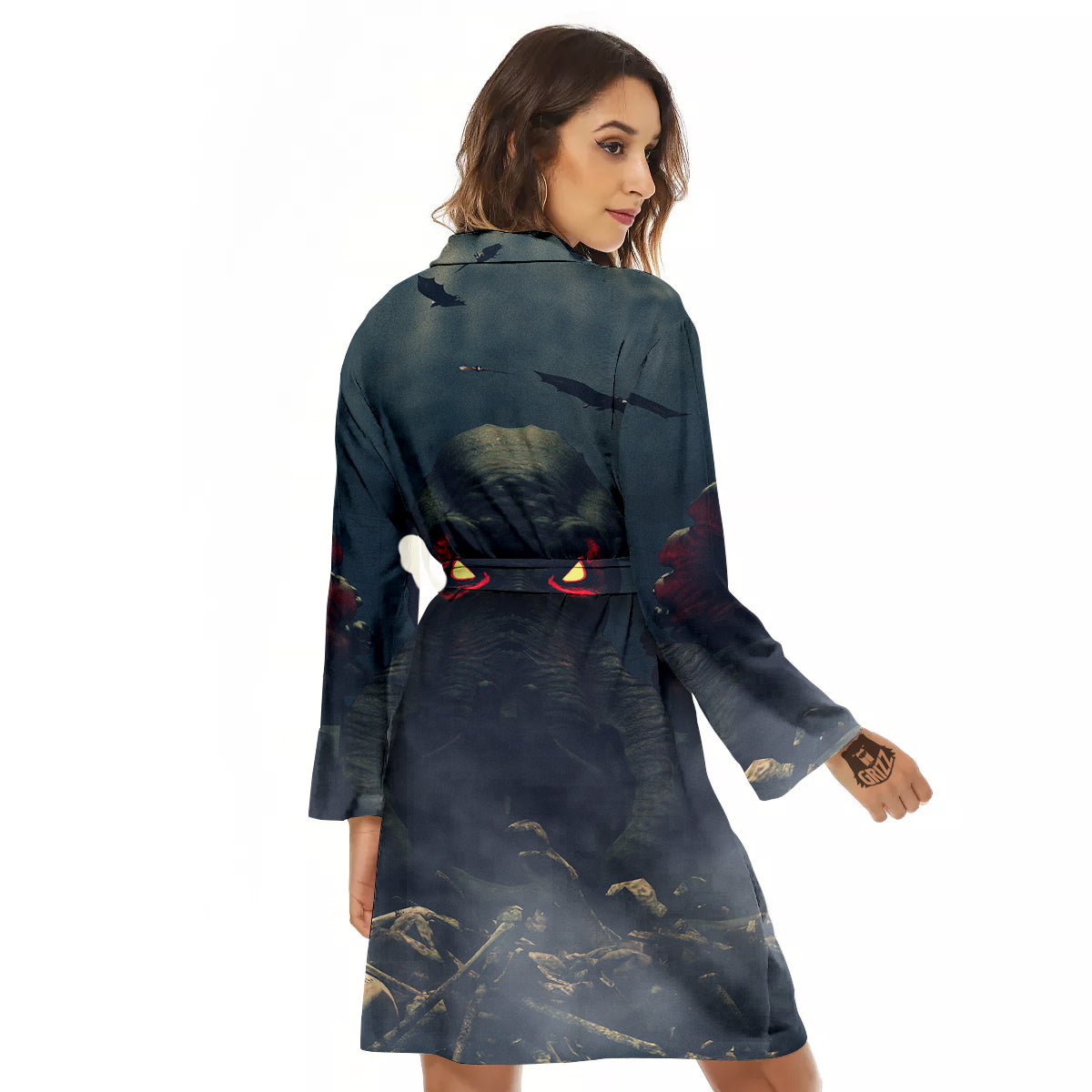 Dark Cthulhu Octopus And Bones Print Women's Robe-grizzshop