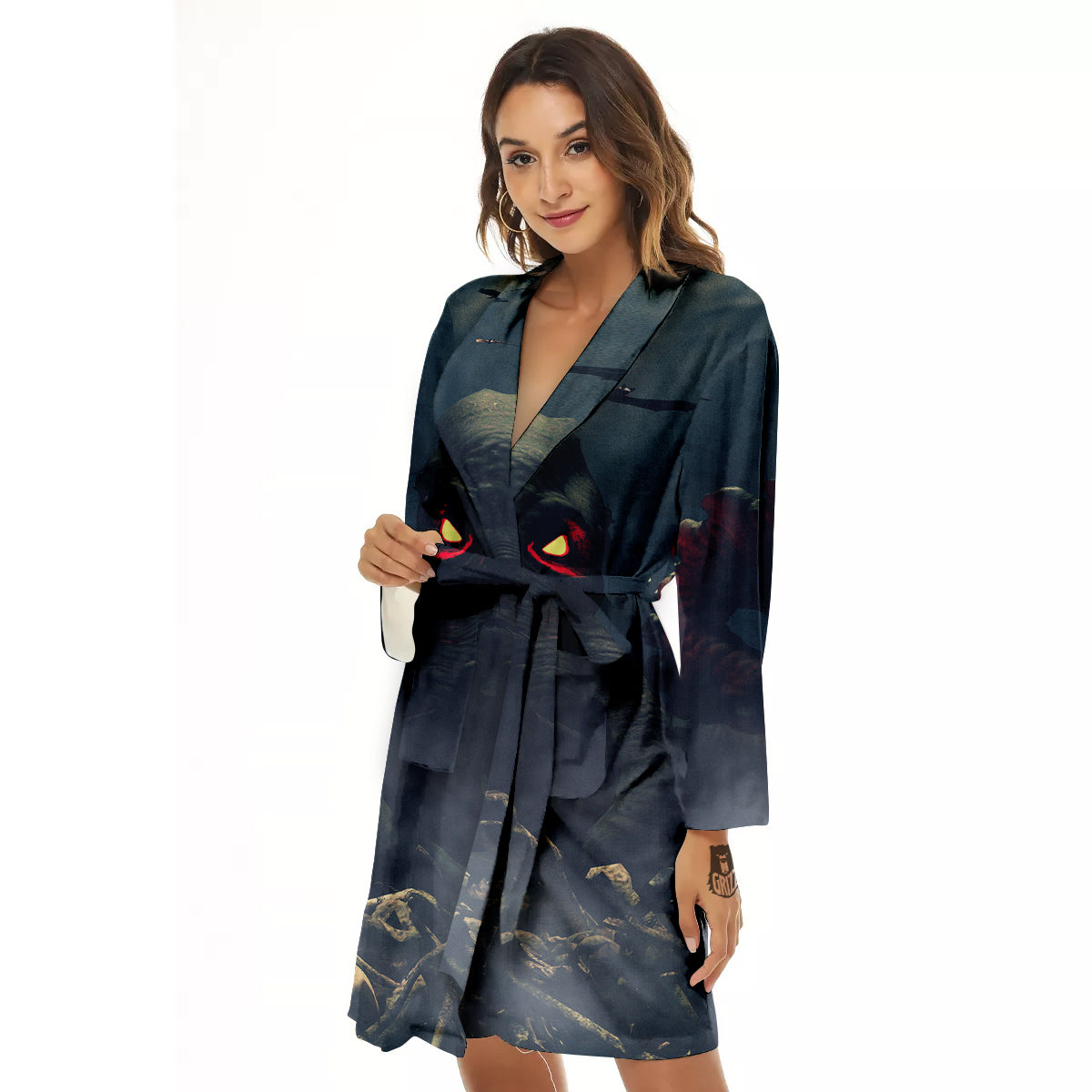 Dark Cthulhu Octopus And Bones Print Women's Robe-grizzshop