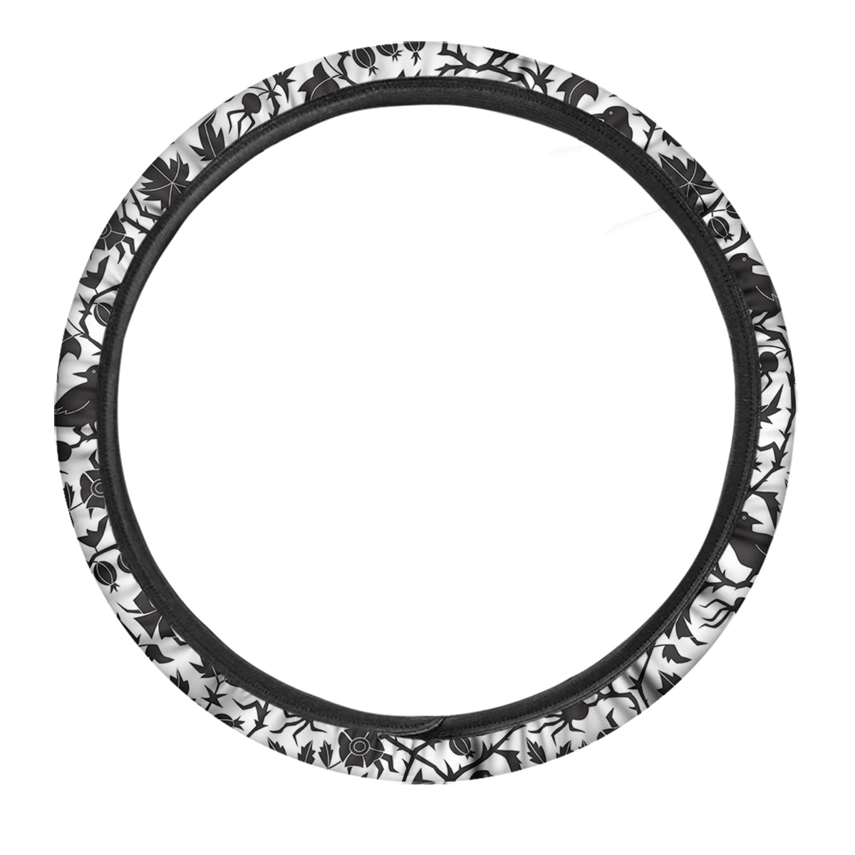 Dark Floral And Crow Print Pattern Car Steering Wheel Cover-grizzshop
